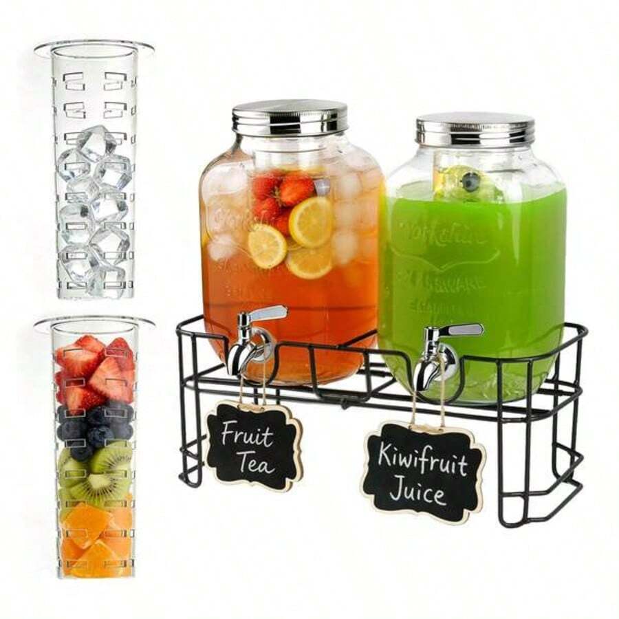 TAIMASI 2 Packs 1 Gallon Glass With Stand And 304 Stainless Steel Faucet Party Drink Dispenser For Wedding Birthday Holiday Festival Gathering Picnic Home Party Decoration & 18/10 Stainless Steel Spigot & Filter -For Lemonade, Juice, Sun Tea, Punch- ALL DISHWASHER SA-FE - View 1