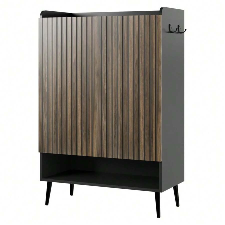 Großer Schuhschrank für Flur & Eingang – 6-stufig, verstellbare Regalböden, Türen, freistehend – Modern, platzsparend, bietet Platz für ca. 30 Paar Schuhe - Schwarz - Übersicht 1