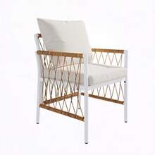 Modern Outdoor Set, Leisure And Meeting Set For Several People, Iron Frame, Woven Armrests, Including Seat Cushions - White - View 6