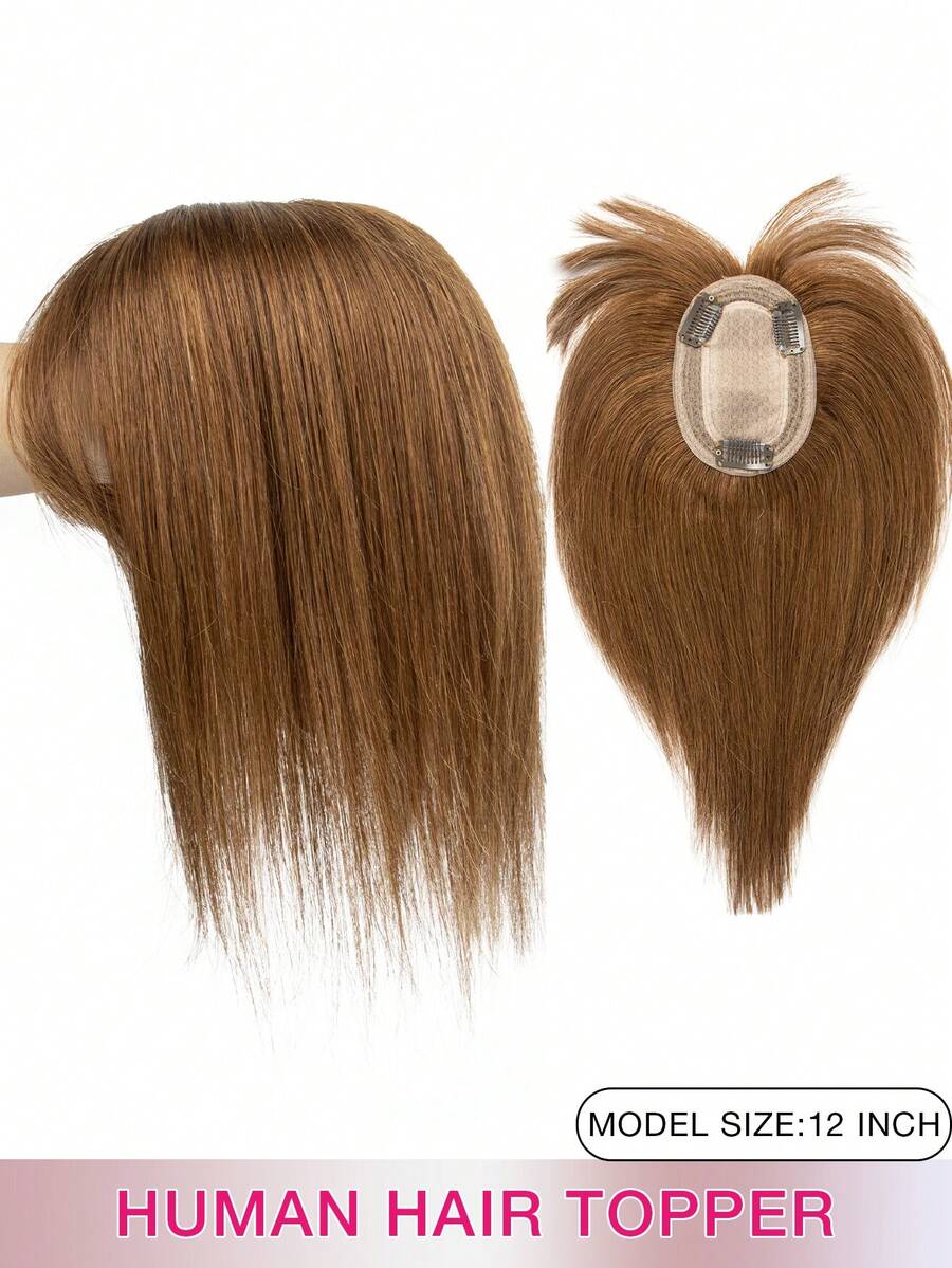 8*12 Inch Women's Straight Chestnut Brown Hair Clip-In Extensions, Natural Looking Basic Hair Piece, Suitable For All Brown Hair Bangs, Can Modify Face Shape