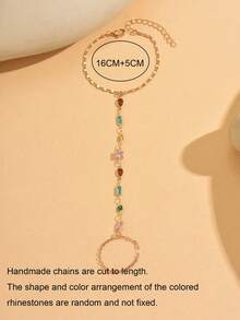 Pulseira minimalista clássica com strass coloridos, ajustável, peça única. Joia versátil e moderna, perfeita para uso diário, festas, passeios e encontros. A corrente, feita à mão, pode ser cortada no comprimento desejado. As cores e formatos dos strass são aleatórios. - Multicolorido - Ver 4