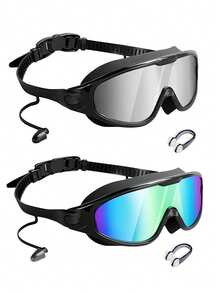Wide Vision Swimming Goggles With Nose Clip And Ear Plugs Set - Multicolor - View 3