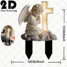 1/2 chiếc cọc trang trí sân vườn hình thiên thần bằng acrylic với thiết kế thánh giá phát sáng, phong cách Bohemian, nghệ thuật trang trí nghĩa trang, quà tặng tưởng niệm, trang trí sân vườn ngoài trời, phù hợp cho mọi mùa, không cần nguồn điện, 2D - Nhiều màu - Xem 6