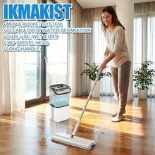 Sisi Home Textile Mop And Bucket Set With WringerSeparate Clean Dirty Water Self Wringing Microfiber Dust Flat Mop For Hardwood Floors Kitchen Wall Cleaner -With 4 Washable Microfiber Pads - Trắng đen trong suốt Trắng - Xem 2