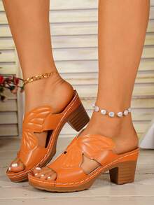 Sandal đế xuồng kiểu retro màu trơn có khóa cài dành cho nữ cỡ lớn. - trái cam - Xem 5