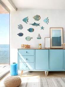 10 chiếc tượng cá bằng gỗ trang trí tường, trang trí phòng tắm theo chủ đề biển cả, phụ kiện trang trí nhà cửa phong cách hàng hải, quà tặng chủ đề mùa hè ven biển, trang trí tiệc. - A - Xem 4