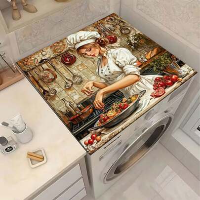 1 件装防滑洗衣房地垫，适用于洗衣机/烘干机 - 厨房和洗衣房装饰垫，洗衣机和烘干机顶部装饰性电器罩