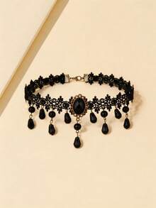 1pc Women's Vintage Gothic Style Lace Hollow Tassel Choker Necklace - Multicolor - View 2