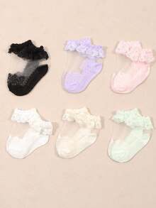 5 Pairs Random Lace Ruffle Baby Girl Socks, Soft Mesh Breathable Infant Ankle Socks, Non-Slip Cute Princess Style, Suitable For Daily Wear, Photo Shoots, Parties And Gifts - Multicolor - View 2