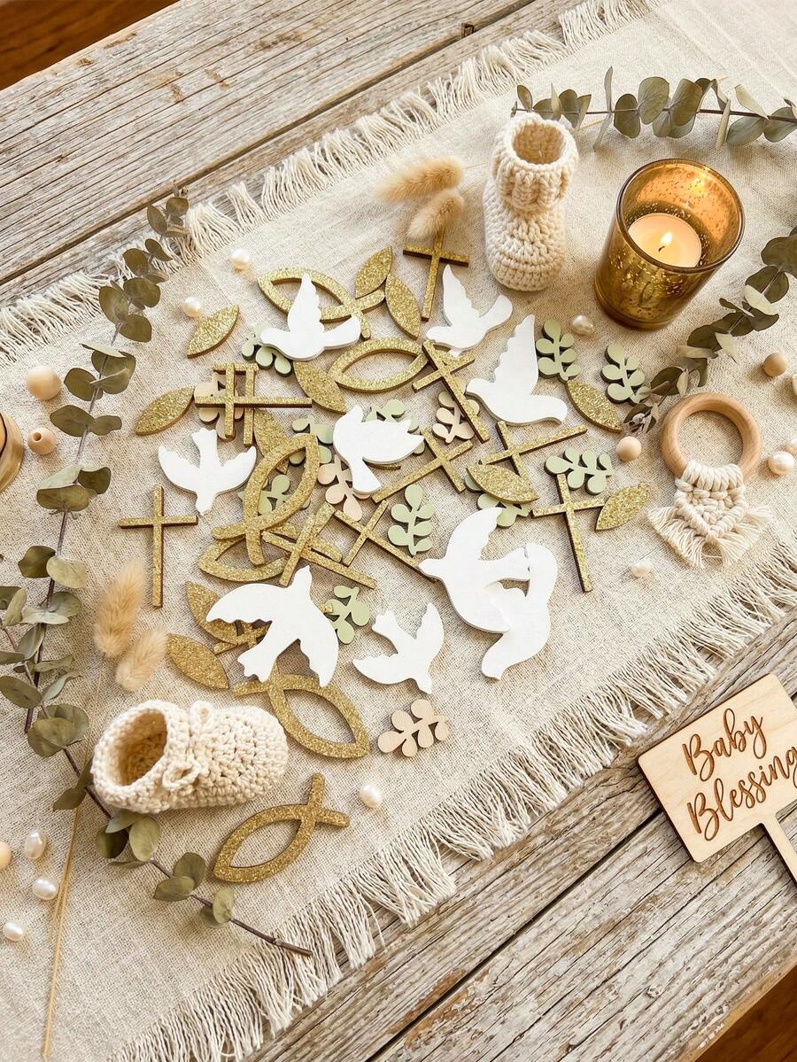 1 Set Wooden Tabletop Decor, God Bless Tabletop Decor, Birthday, Wedding, Baptism, Christening Party Confetti, First Communion Tabletop Decor - Mixed - View 1