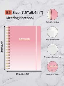 B5 Size Meeting Notebook With Action Items, Project Planning Notepad For Recording Office/Business Meeting Notes And Agenda, Suitable For Men & Women, 140 Pages, 7"X10" Size, Office Supplies, Teacher's Day Gift, Nurse's Day Gift, Mother's Day Gift - Pink - View 5