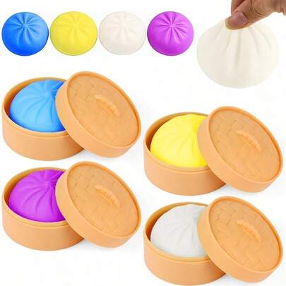 2 piezas de juguetes antiestrés tipo masa de bollo y empanadilla - Juguetes de fidget de comida esponjosa de colores, pelotas de descompresión de lenta subida con textura realista de masa, juguetes sensoriales elásticos para el escritorio, regalo perfecto para familia y amigos