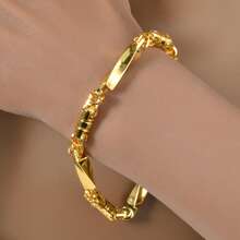 1 Stück/Set personalisierter 18K vergoldeter Edelstahl geometrischer Bambus Halskette und Armband Set, geeignet für Lässig, Streetwear, Hip-Hop, Bühne, Party, Musikfestival Anlässe - Gold - Übersicht 5