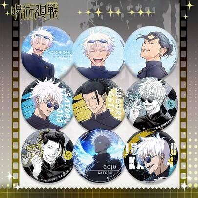 Jujutsu Kaisen 1pc Double Glitter Anime Badge, Gojo Geto Brooch Badge, Couple Accessory, Student Backpack Decor, Bag Charm, Gift For Friends, Anime Couple Outfit Decoration For Valentine's Day, Halloween, Holidays, Cosplay