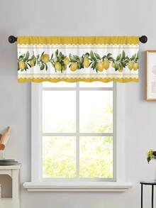 1pc Rustic Pastoral Fruit Lace Valance ,Lemon Print Kitchen Curtain, Small Short Curtain, Without Holes Curtain, Refer To Bedroom Office Kitchen Living Room Study Home Decor - Yellow - View 4