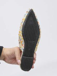 大码 35-45 码女士尖头套脚鞋，新款秋季户外日常休闲乐福鞋，黑色、棕色、米色、银色可选，软底休闲套脚鞋，百搭连衣裙，多种颜色可选 - 米黃藍小格 - 查看 6