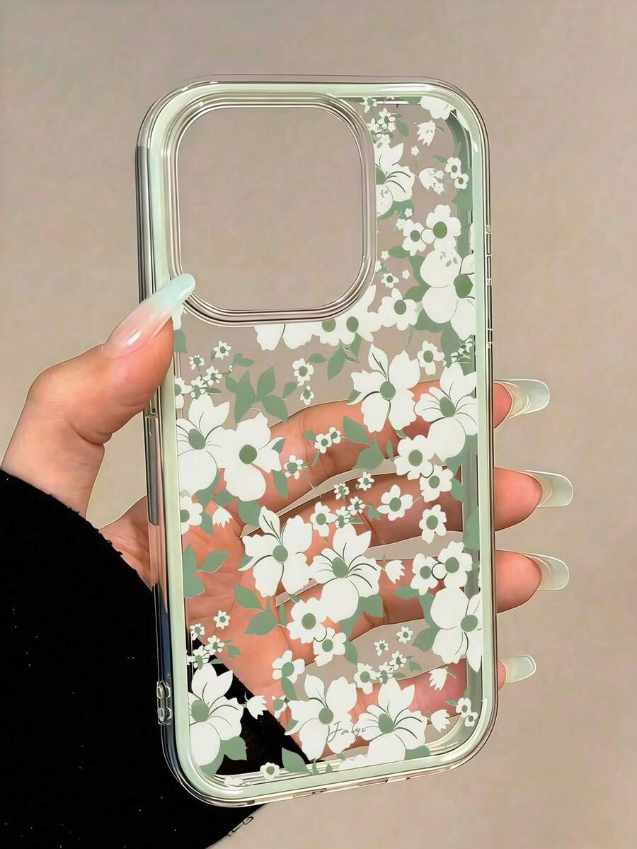 Flower 1pc Green Floral Print 2-In-1 Shockproof Soft Phone Case Compatible With Apple 17/17Pro/17ProMax/16/16Pro/16ProMax/15/15Pro/15ProMax/14/13/12/11 - Green 5 - View 1