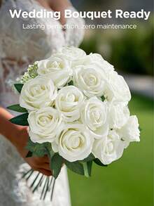 1 pieza/5 piezas/8 piezas/10 piezas Rosa blanca artificial, ramo de novia artificial, flor de rosa artificial, textura de terciopelo de seda, floral artificial, rosa falsa, adecuada para regalo del Día de San Valentín, fiesta de boda, decoración del hogar, regalo de cumpleaños, decoración interior y exterior, arreglo de jarrón (Nota: Puede tener un ligero aroma, colóquelo junto a la ventana durante 1-2 días para su ventilación) Planta artificial - blanco puro - Ver 9