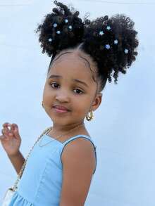 2 búi tóc trẻ em cao cấp kèm kẹp hoa, kiểu tóc Afro phồng mềm mại, xoăn tít cho bé gái, có dây chun. - Màu đen tự nhiên - Xem 5