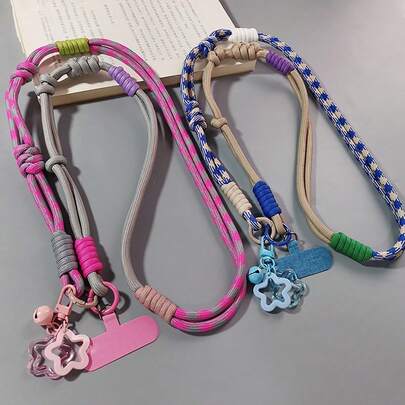 Dây đeo điện thoại năm mới 2026, thích hợp cho mùa lễ hội âm nhạc/đám cưới, kiểu Hàn Quốc với họa tiết thắt nút nhiều màu sắc, dây đeo vai đa năng, tiện dụng khi đi du lịch, chống va đập, có camera sau CCD, chắc chắn, kèm móc treo hình ngôi sao đôi, 1 chiếc dây đeo điện thoại chống mất trộm, thích hợp làm quà tặng cho mẹ, gia đình, bạn bè, sinh nhật, ngày lễ.