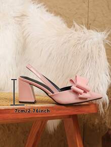 Bow Decor Elegant Sexy High Heel Pointed Toe Party Shoes, Comfortable & Non-Fatiguing - Baby Pink - View 6