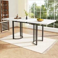 Telescopic Dining Table (140-179.5 X 80 Cm), Extendable Dining Table, Space-Saving Kitchen Table, Metal Frame, Rectangular Dining Table For Dining Room/Living Room, White/Black - 黑與白 - 查看 3