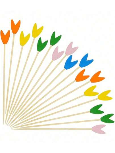 1/10/100pcs Colorful Tulip Decoration Bamboo Picks, Suitable For Kitchen, Party, Cocktail, 12cm Length, Premium Dessert Skewers For Party, Applicable To Fruit, Burger, Appetizer, Suitable For Party, Wedding, Graduation, Anniversary, Christmas And School Events