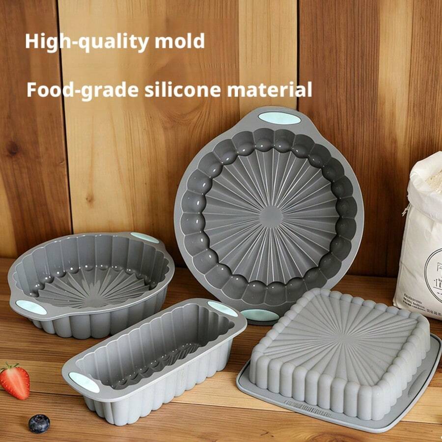 Molde de horno de silicona con forma de girasol, molde rectangular, redondo y cuadrado para pasteles, bandeja de horno resistente a altas temperaturas, herramienta de hornear - Gris - Ver 1