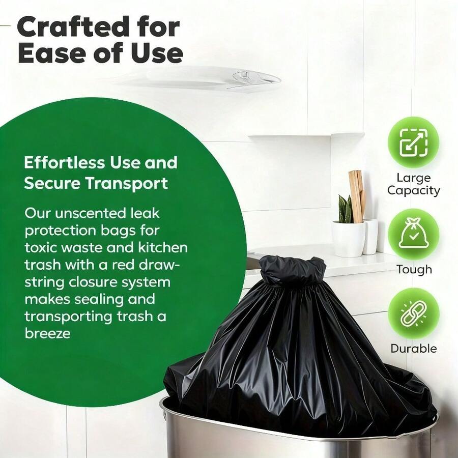 5 Rolos 100 Peças Sacos de Lixo Extra Grossos À Prova de Vazamentos e Odores - Sacos de Plástico Extra Grossos, À Prova de Vazamentos, À Prova de Odores, Resistentes a Rasgos, Adequados para Casa, Escritório, Cozinha, Banheiro, Uso Externo e Comercial - Compatível com Lixeiras e Cestos, Descarte de Resíduos de Cozinha, Fechamento com Cordão, Material Resistente a Odores