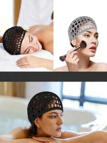 1 Pack One Size Breathable Handmade Crochet Mesh Hair Net Solid Color Hollow Out Knit Hair Cover Sleep Cap For Women Daily Hair Care,Summer,Beach,Hat - Multicolor - View 3