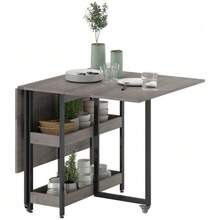 Folding Dining Table/Kitchen Table For 2-4 People With 2 Open Shelves, Portable Dining Table/Folding Table For Small Spaces, Dining Room, Kitchen, 133.4 X 80 X 75 Cm, Grey - 灰色 - 查看 7