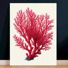 1 pieza de arte de pared estilo pintura al óleo moderna de acuarela de coral - 30.48x40.64cm Ilustración botánica de algas rojas, impresión en lienzo sin marco para decoración del hogar, tema náutico oceánico, fácil de colgar con agujeros pretaladrados, arte de pared náutico | Arte moderno en lienzo - Sin marco - Ver 2