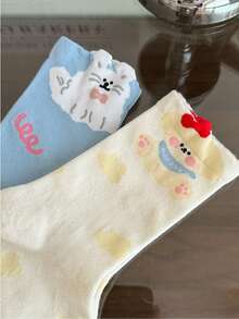 5 Pairs Women's Cute Cartoon Dog Pattern Socks, Comfortable Versatile Knee-High Socks, Suitable For Daily Wear All Year Round - Multicolor - View 7