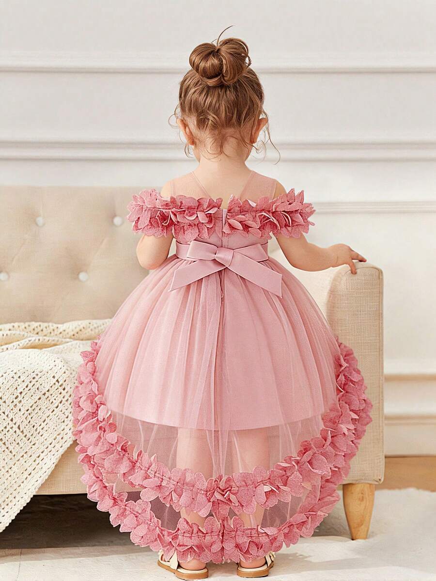 Đầm không tay ren voan thắt nơ dễ thương cho bé gái, thích hợp cho đám cưới, tiệc sinh nhật lần thứ nhất, không kèm băng đô. - Bụi hồng - Xem 1