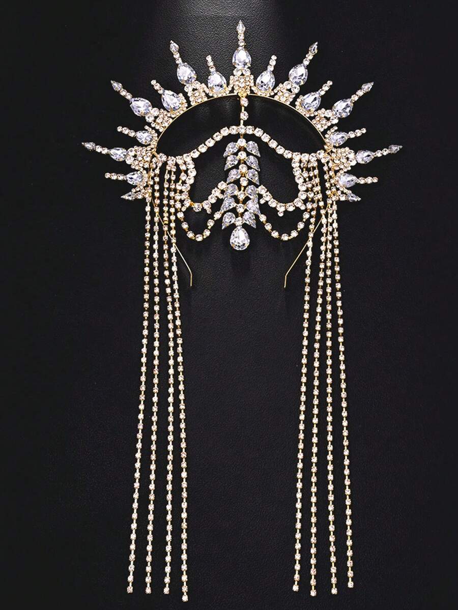 Phụ kiện vương miện pha lê lộng lẫy cho bữa tiệc, phụ kiện đội đầu pha lê vàng cỡ lớn, trang sức lễ hội. - Màu vàng - Xem 1