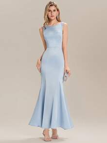 EVERPRETTY 蓝色正式礼服，后背系蝴蝶结，优雅伴娘礼服 - 淺藍色 - 查看 4