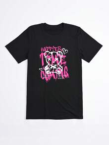 Black Oversized T-shirt, 1 pcs Happy Tropics Summer Vibes Palm Trees Hearts 180g Pure  Heavy 100% Polyester T Shirt - Negro - Ver 2
