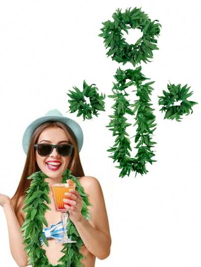 Trang phục dự tiệc kiểu Hawaii, dây đeo khăn choàng, vòng tay, trang phục Halloween, phụ kiện tiệc kiểu Hawaii, phù hợp cho nhiều dịp khác nhau như tiệc theo chủ đề Hawaii, tụ họp theo chủ đề rừng rậm, biểu diễn sân khấu, trang phục Halloween, v.v.