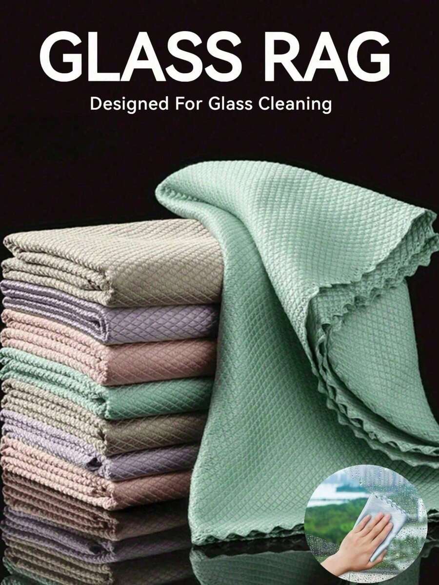 5-1pc Reusable Cleaning Cloths, Suitable For Cleaning Kitchen, Mirror, Glass, Tableware, Screen And Car Windows, Convenient And Practical, Random Color. - Multicolor - View 1