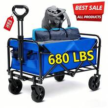 450 Lbs/680 Lbs All-Terrain Heavy-Duty Folding Hand Truck, Large Capacity Camping Cart Suitable For Yard Shopping/Sports/Outdoor/Gardening Equipment Transport, Black Multi-Functional Tool Cart - 藍色 - 查看 10