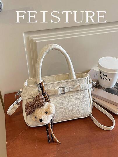 Túi xách nữ FEISTURE bằng da PU, kiểu dáng thời trang, màu trơn, có mặt dây chuyền, phù hợp cho nữ sinh, phụ nữ, sinh viên, người trẻ đi làm, lý tưởng cho công việc, kinh doanh, đi lại, đi học.