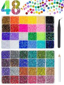 48 Color 3mm SS10 Jelly AB & Crystal Colorful Resin Rhinestones For Bedazzling Crafting Flatback Stones Gems Diamonds Bedazzler Kit For Nails Eyes Face Makeup Tumblers Bottles DIY Crafts Shoes - Multicolor - View 1