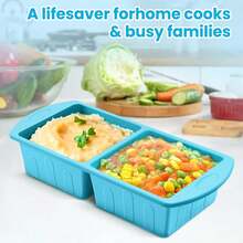 4 Pack Silicone Freezer Trays With Lid For Silicone Soup Freezer Molds With Individual 2 Cup Perfect For Making Ice Cubes, Freezing Broths, Sauces And Leftover Food, Leakproof, Easy Release, Dishwasher - blue+orange - 查看 3