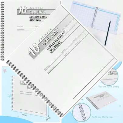 Accounting Sheets For Cash Disbursement Journal, Ideal For Expense Ledger, 10 Column Design