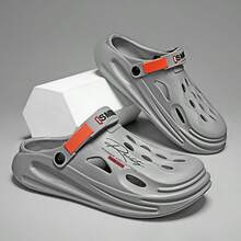 Men's Breathable Lightweight Hole Punch Sandals, Comfortable Slip-On Beach Shoes - Grey - View 2