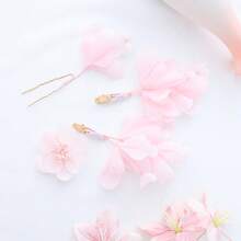 4件套粉白雪纺花朵发夹，新娘婚礼发饰 - 彩色 - 查看 8