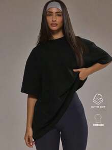 Sport Graphic Tees Women, Oversized Soft Touch Fleece T Shirt, Padel Activewear Gym Yoga Top, Mother's Day Graduation Workout Tee,   For Women - 黑色 - 查看 6
