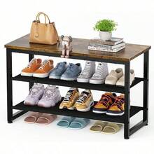 Shoe Rack, 3 Tier Shoe Storage With Wooden Shelf, Shoes Storage With Entryway Living Room Hallway Bedroom, Load Capacity 150 Kg, Rustic Brown - Rustic Brown - View 2