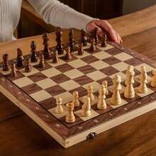 Large 3-In-1 Foldable Chess Board Game Set - Chess, Checkers, Backgammon, Develops Strategic Thinking, Wooden Chess Board Game Set, Wooden Board Game, Best New Year Gift, 11.8 Inches (29cm) - Multicolor - View 9