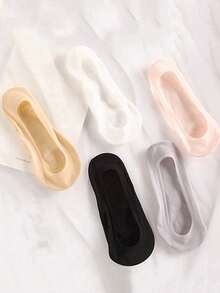 1/5 Pairs Women's Spring/Summer Fashion Solid Color Cool Breathable Invisible Ultra-Thin Silicone Anti-Slip Ice Silk Socks - Multicolor - View 7